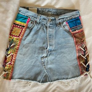 Unique Boho Levi’s Denim Embroidered Skirt